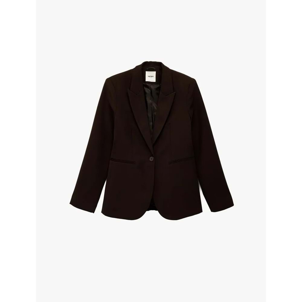 Kadın Giyim Düğmeli Cepli Geniş Yaka Krep Blazer Ceket - KOTON - 6SAK50039UW - KAHVERENGİ - 34