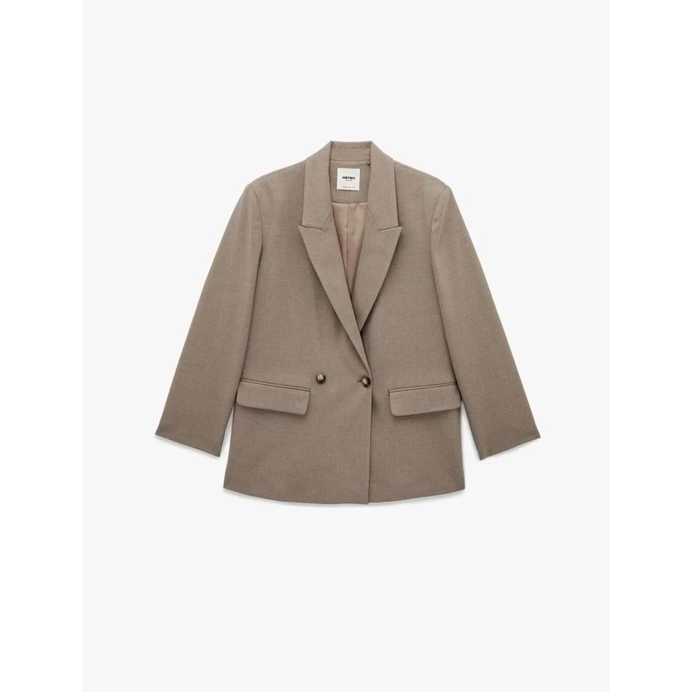 Kadın Giyim Uzun Kollu Viskon Karışımlı Düğmeli Cepli Kruvaze Yaka Blazer Ceket - KOTON - 6SAK50052UW - VİZON - 36