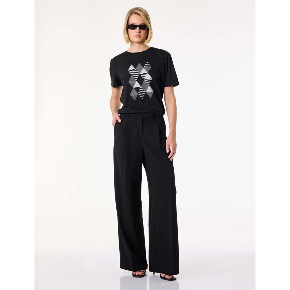 Kadın Giyim Regular Fit Düz Geniş Paça Pantolon - KOTON - 6SAK50081EK - SİYAH - XL