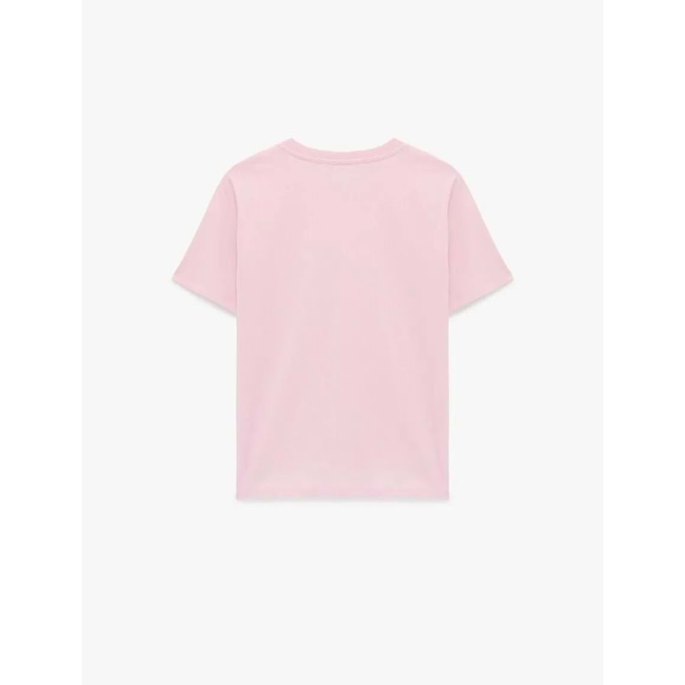 Kadın Giyim Regular Fit Kısa Kollu Baskılı Bisiklet Yaka Baskılı Tişört - KOTON - 6SAK50094EK - PEMBE - M