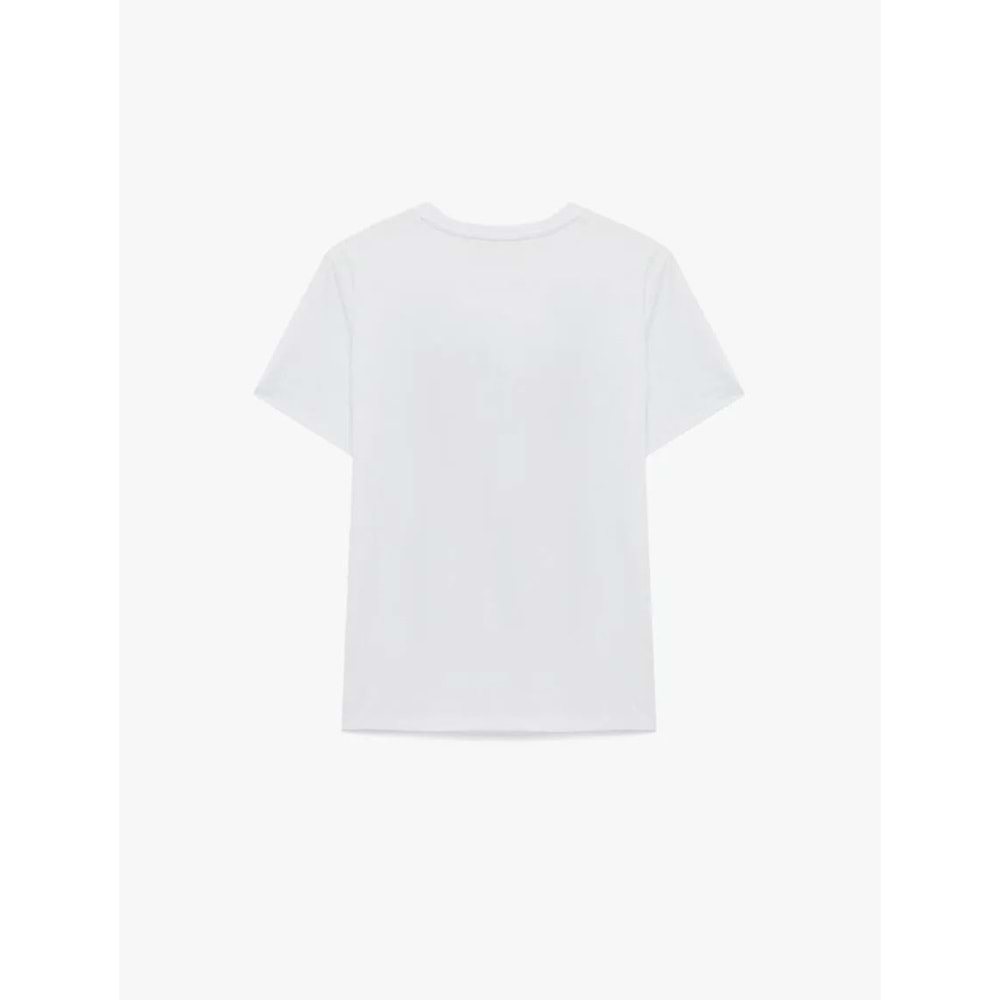 Kadın Giyim Kısa Kollu Bisiklet Yaka Baskılı Tişört - KOTON - 6SAK50126EK - BEYAZ - S