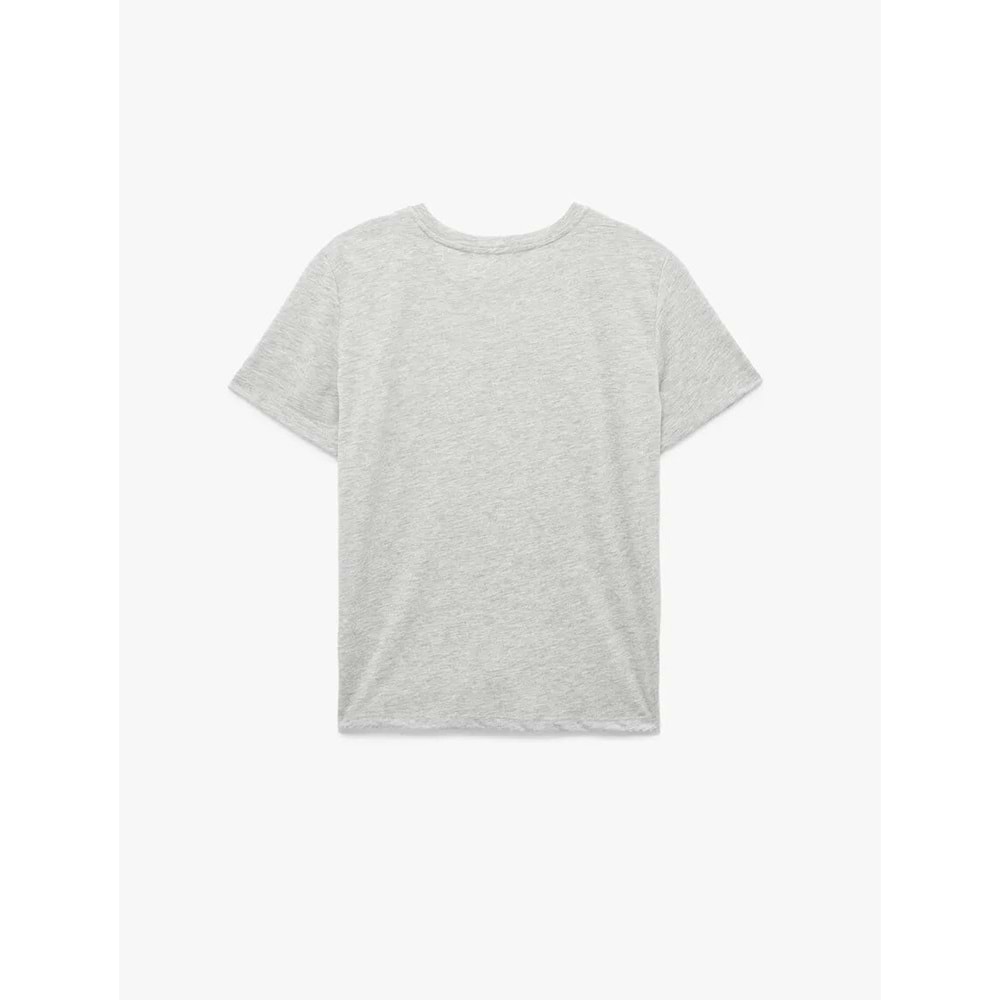 Kadın Giyim Kısa Kollu Bisiklet Yaka Baskı Detaylı Tişört - KOTON - 6SAK50137EK - GRİ MELANJ - S