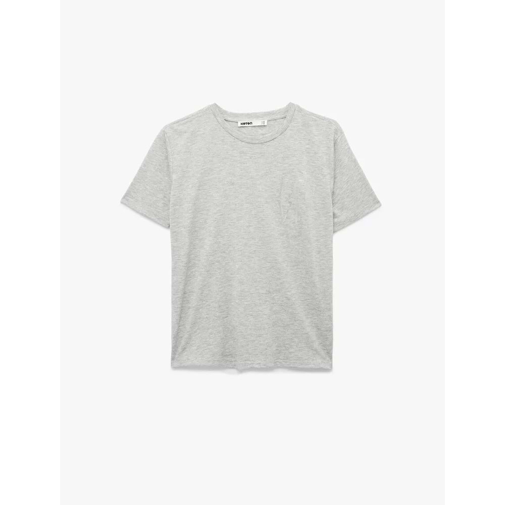 Kadın Giyim Kısa Kollu Bisiklet Yaka Baskı Detaylı Tişört - KOTON - 6SAK50137EK - GRİ MELANJ - S