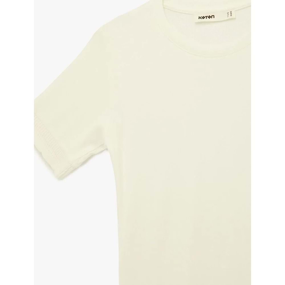 Kadın Giyim Viskon Kumaş Slim Fit Kısa Kollu Bisiklet Yaka Tişört - KOTON - 6SAK50186EK - EKRU - L