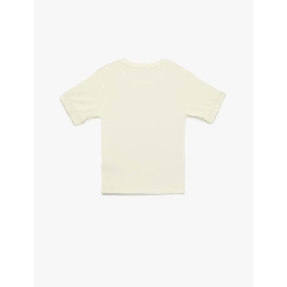 Kadın Giyim Viskon Kumaş Slim Fit Kısa Kollu Bisiklet Yaka Tişört - KOTON - 6SAK50186EK - EKRU - L