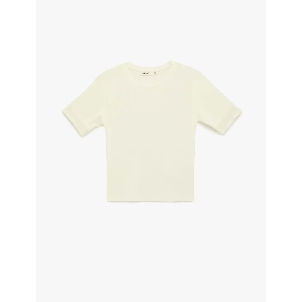 Kadın Giyim Viskon Kumaş Slim Fit Kısa Kollu Bisiklet Yaka Tişört - KOTON - 6SAK50186EK - EKRU - L