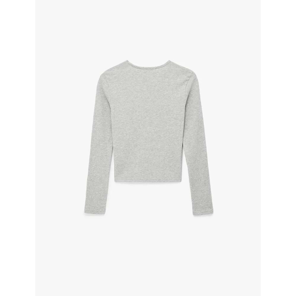 Kadın Giyim Slim Fit Uzun Kollu Bisiklet Yaka Basic Tişört - KOTON - 6SAK50342EK - GRİ - M