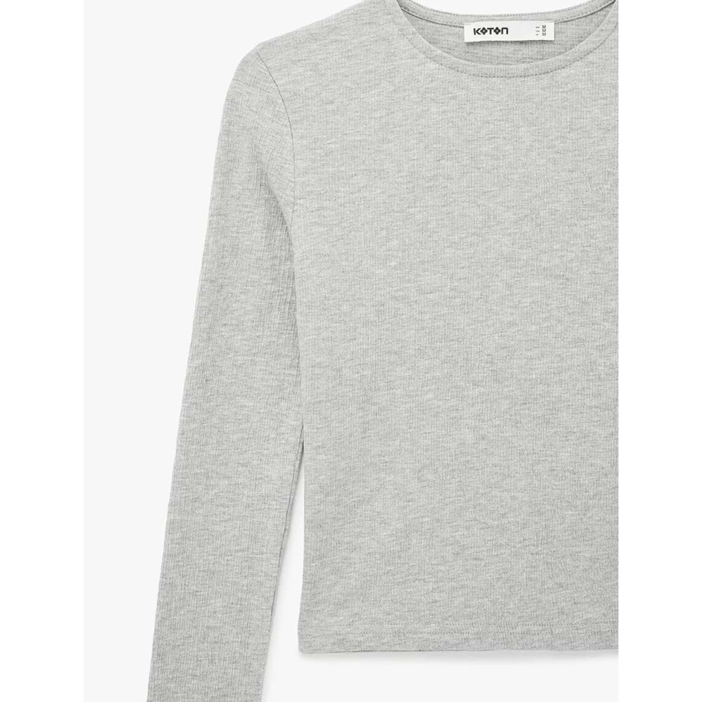 Kadın Giyim Slim Fit Uzun Kollu Bisiklet Yaka Basic Tişört - KOTON - 6SAK50342EK - GRİ - M