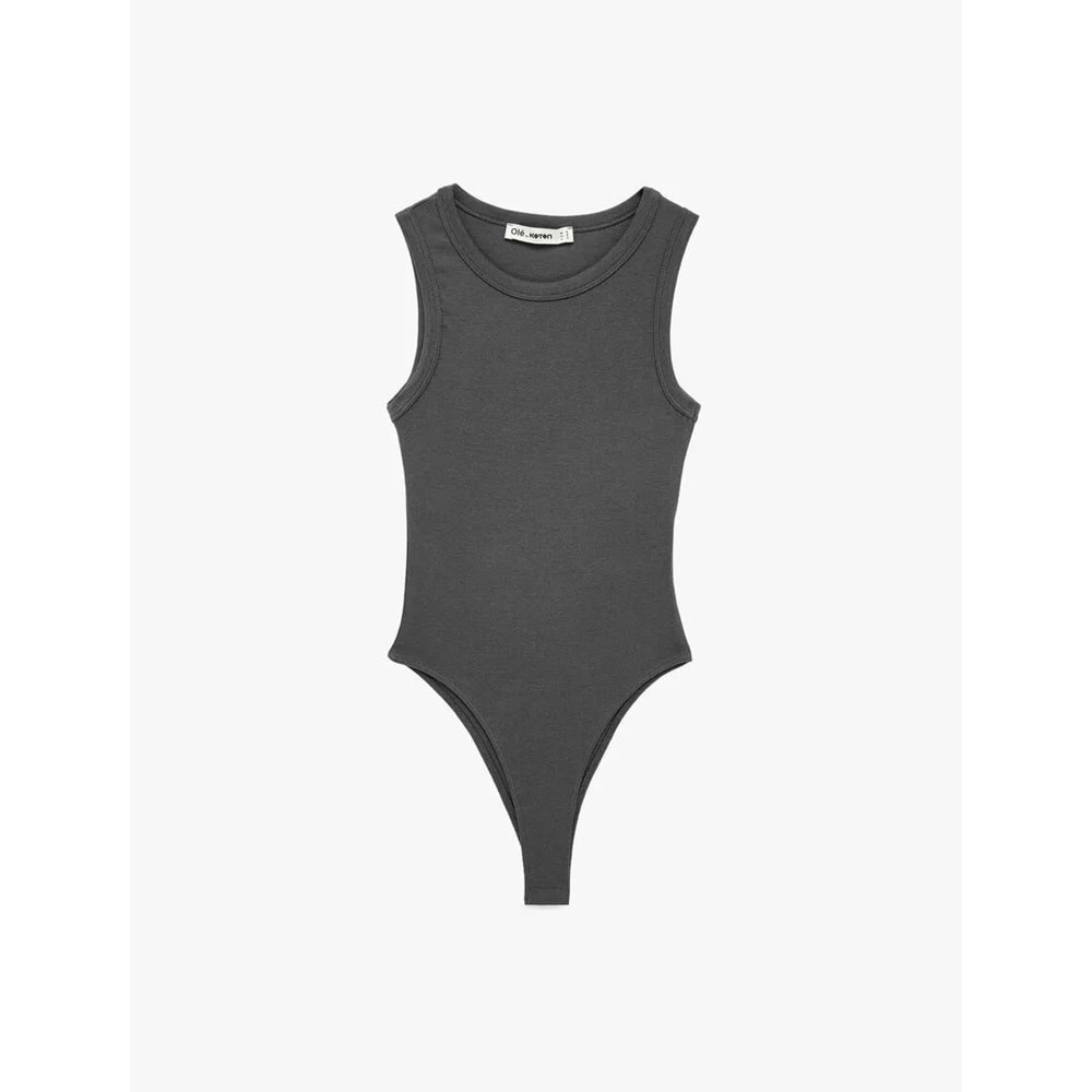 Kadın Giyim Çıtçıt Düğme Detaylı Kolsuz Bisiklet Yaka Bodysuit - KOTON - 6SAL30148IK - ANTRASİT - XS
