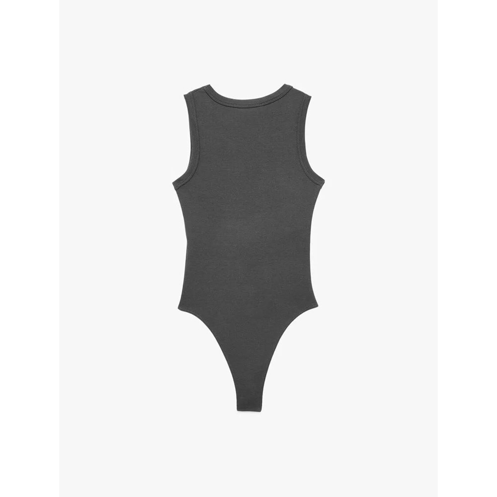Kadın Giyim Çıtçıt Düğme Detaylı Kolsuz Bisiklet Yaka Bodysuit - KOTON - 6SAL30148IK - ANTRASİT - XS