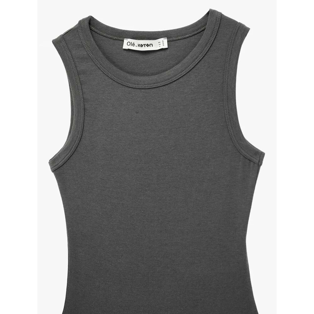 Kadın Giyim Çıtçıt Düğme Detaylı Kolsuz Bisiklet Yaka Bodysuit - KOTON - 6SAL30148IK - ANTRASİT - XS