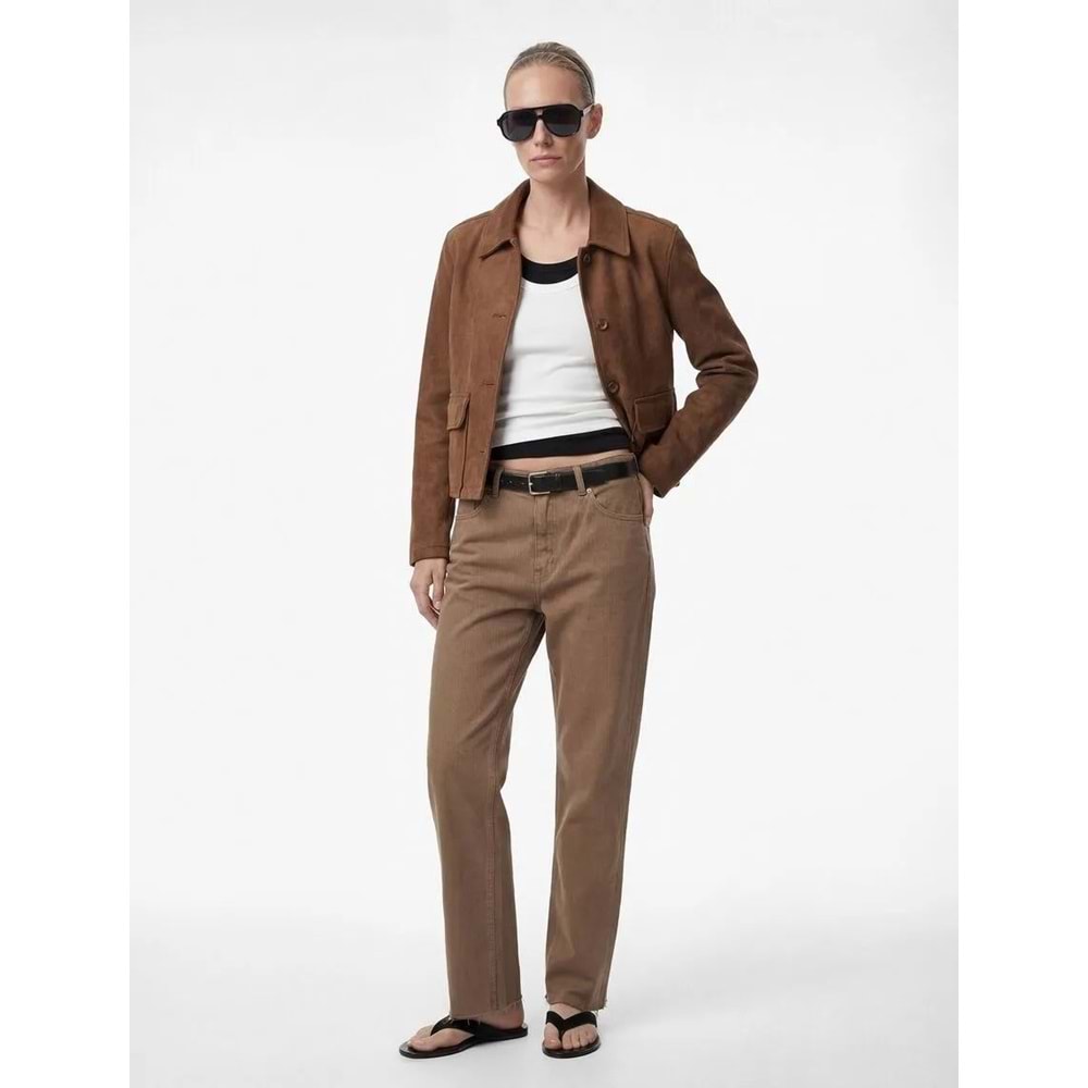 Beli Bağcıklı Pamuklu Cepli Pantolon - Loose Straight Fit Jeans - KOTON - 6SAL40075MW - KAHVERENGİ - 38