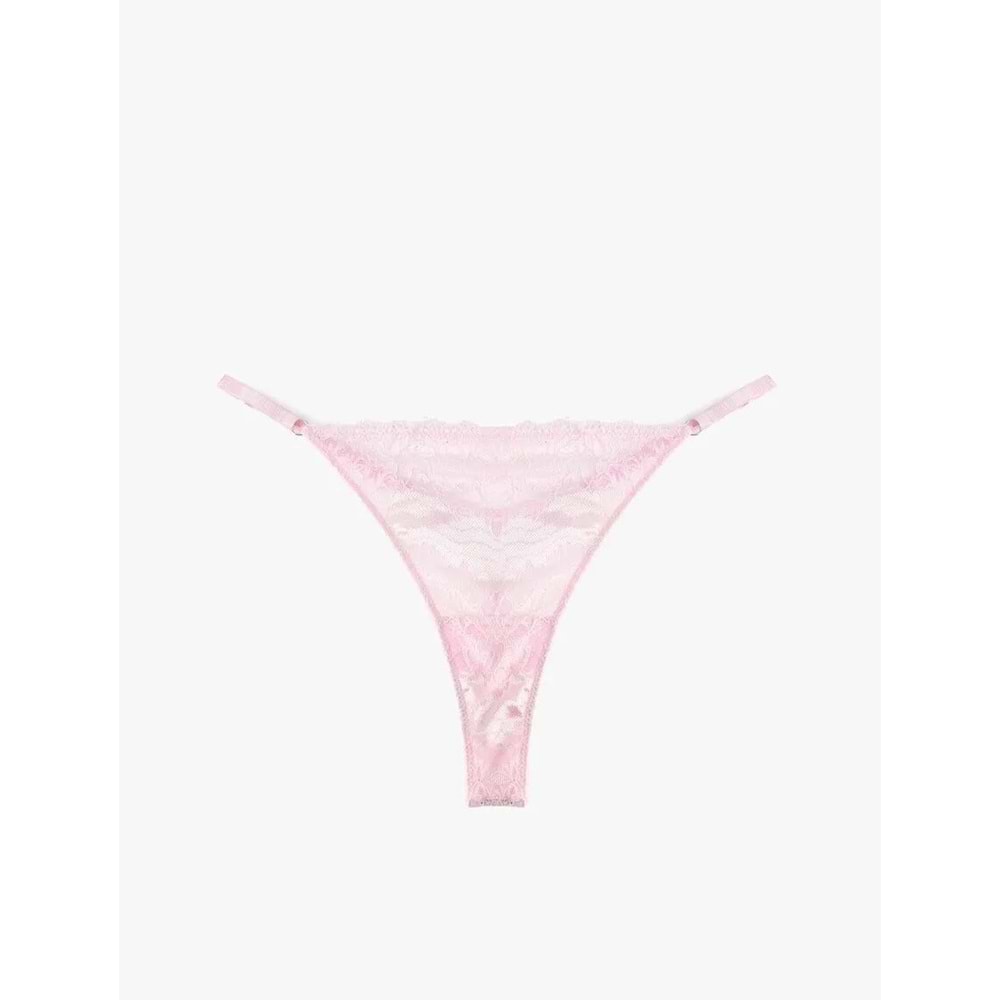 Kadın İç Giyim Dantel Detaylı Rahat Kalıp V Yaka Tül Askılı Bodysuit - KOTON - 6SLK00001MK - PEMBE - L