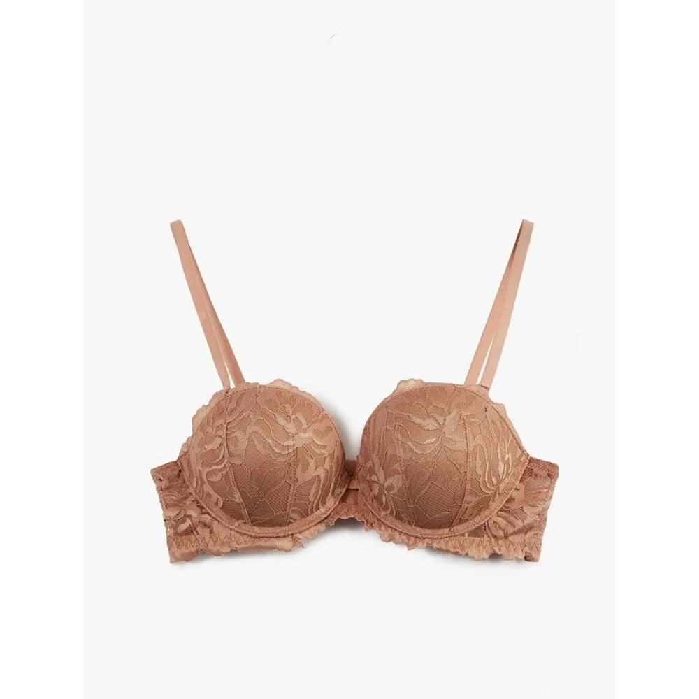 Kadın İç Giyim Ekstra Dolgulu Destekli Dantelli Sütyen - KOTON - 6WLK10165MK - KAHVERENGİ - 75B