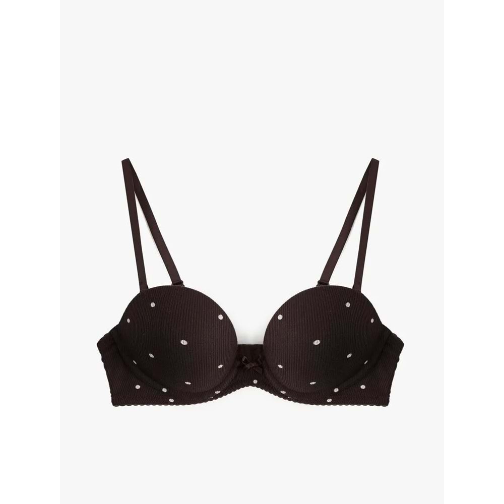 Kadın İç Giyim Destekli Ekstra Dolgulu Puantiyeli Maximizer Sütyen - KOTON - 6WLK10114MK - KAHVERENGİ DESENLİ - 80A