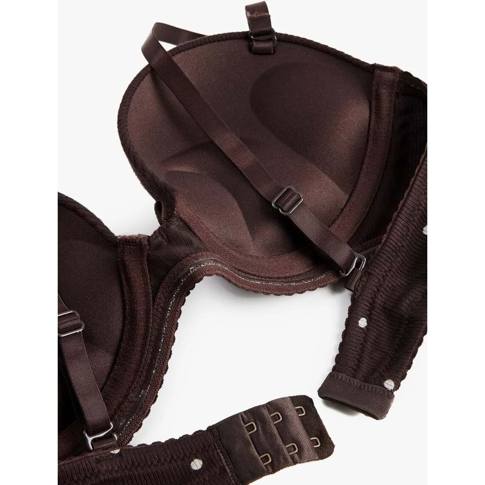 Kadın İç Giyim Destekli Ekstra Dolgulu Puantiyeli Maximizer Sütyen - KOTON - 6WLK10114MK - KAHVERENGİ DESENLİ - 80A