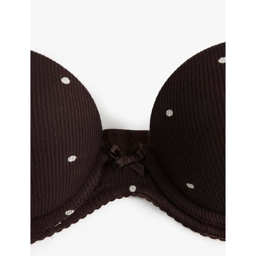 Kadın İç Giyim Destekli Ekstra Dolgulu Puantiyeli Maximizer Sütyen - KOTON - 6WLK10114MK - KAHVERENGİ DESENLİ - 80A