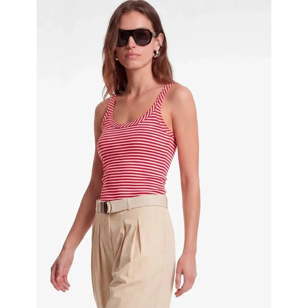 Slim Fit U Yaka Askılı Çizgili Atlet 6SAK10038PK - KOTON - KIRMIZI ÇİZGİLİ - L