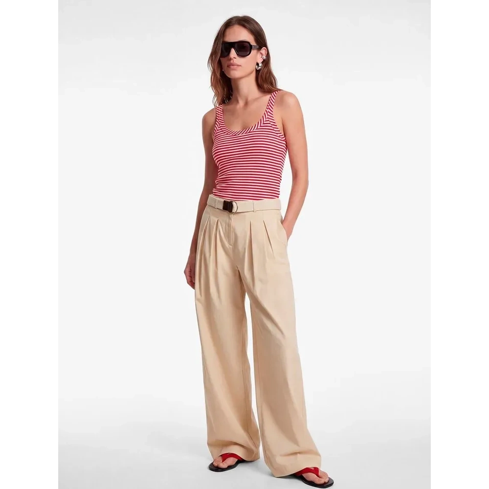 Slim Fit U Yaka Askılı Çizgili Atlet 6SAK10038PK - KOTON - KIRMIZI ÇİZGİLİ - L