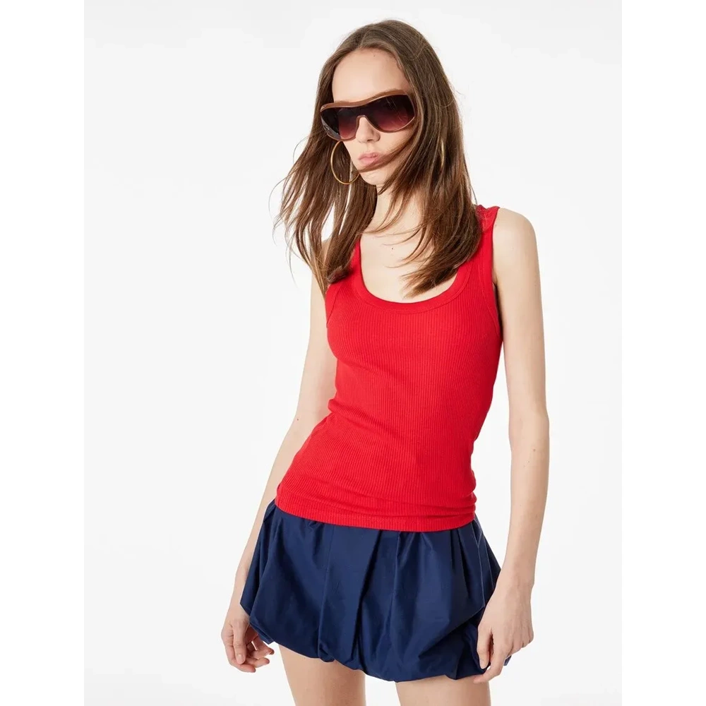 Pamuklu U Yaka Slim Fit Atlet 6SAK10269EK - KOTON - KIRMIZI - XL