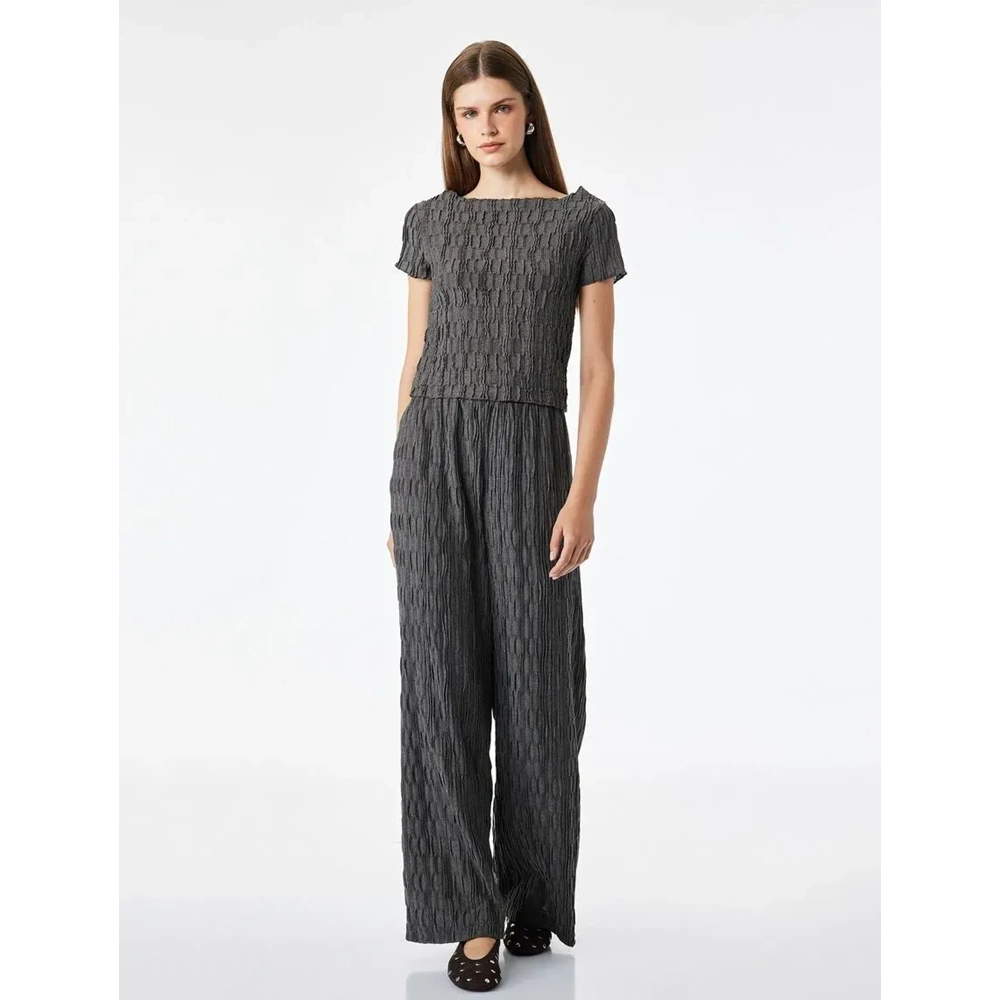 Slim Fit Kayık Yaka Kısa Kollu Tişört 7WAK50094EK - KOTON - ANTRASİT - L