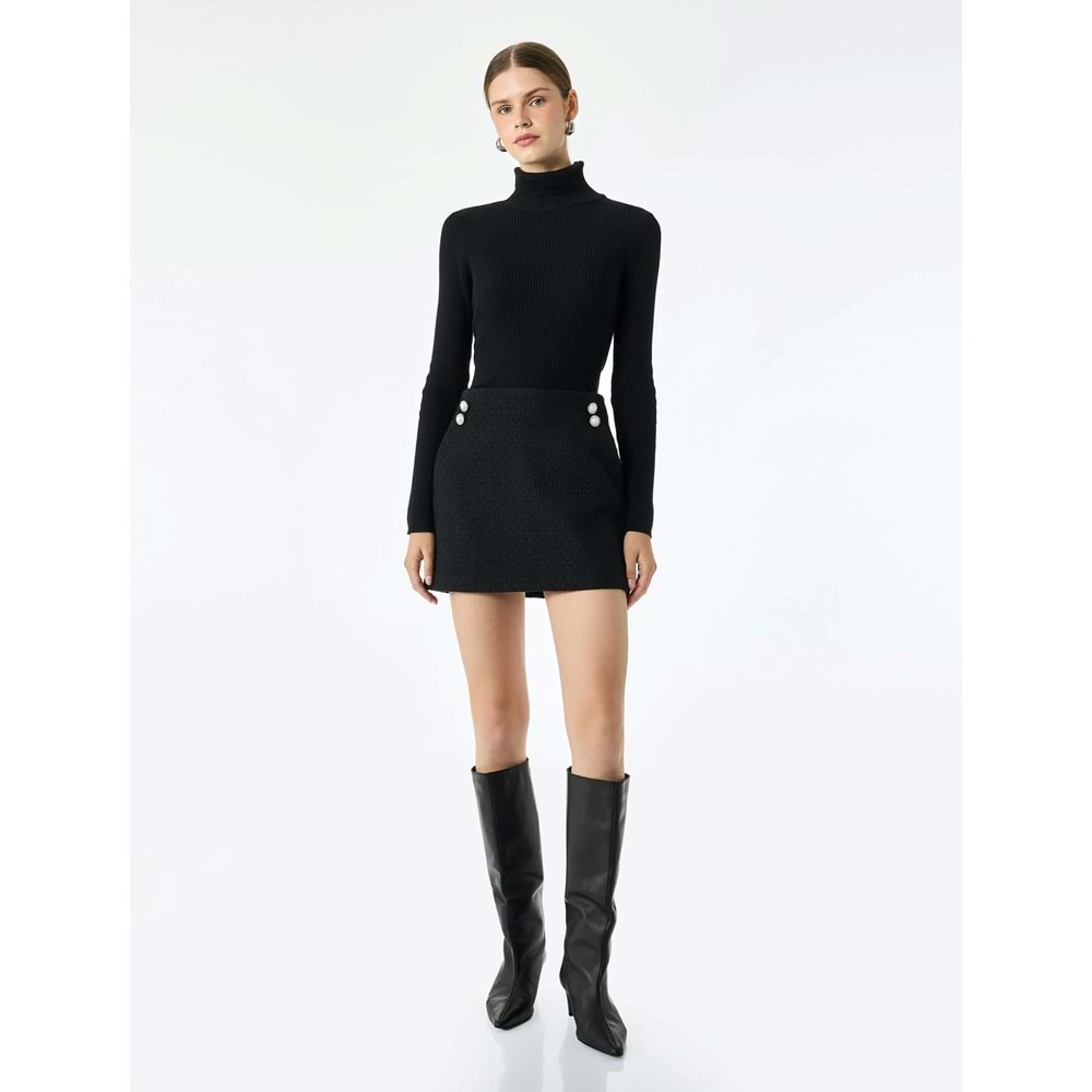 Cepli A Kesim Tüvit Mini Etek 7WAK70006EW - KOTON - SİYAH - 42