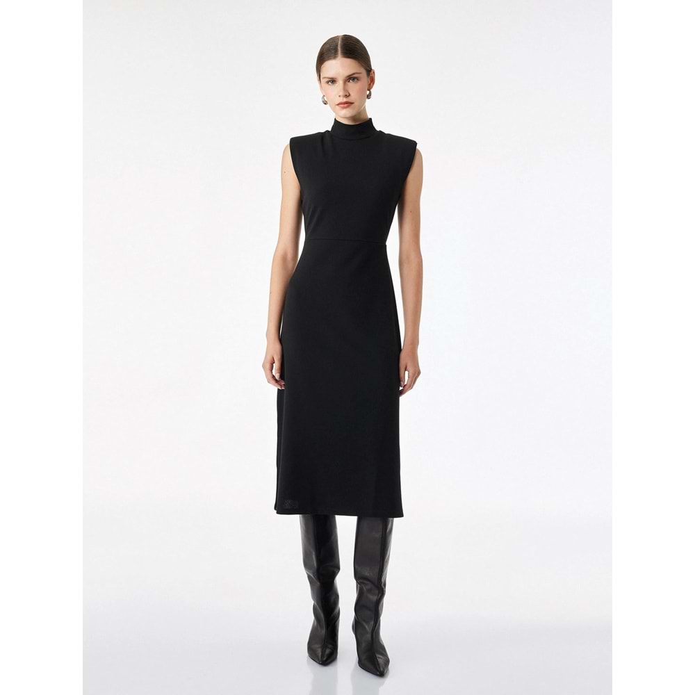 Slim Fit Kolsuz Dik Yaka Midi Elbise 7WAK80006UK - KOTON - SİYAH - S