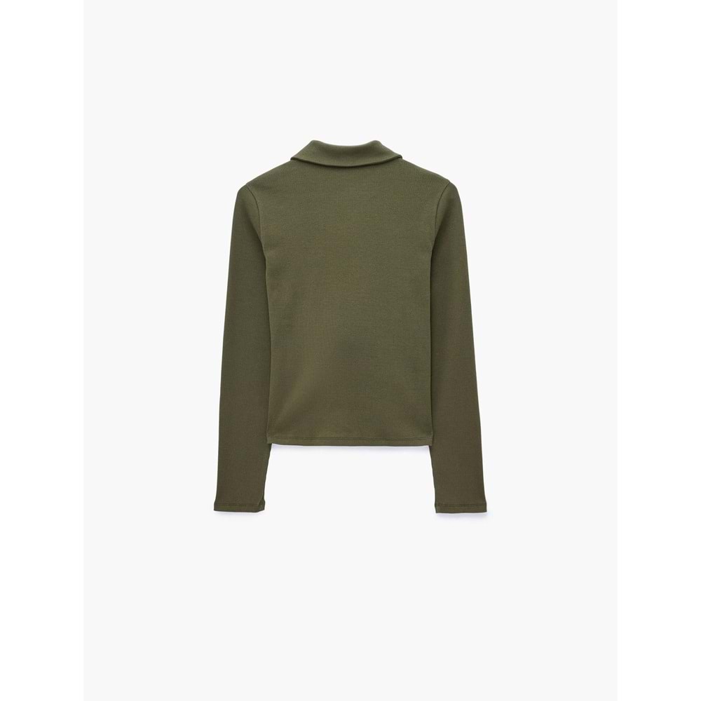 Uzun Kollu Kaşkorse Polo Yaka Tişört 7WAL10132IK - KOTON - HAKİ - S