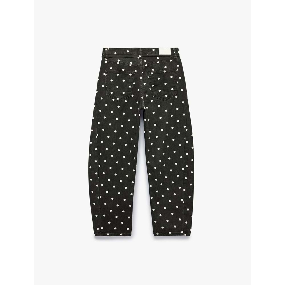 Puantiye Desenli Barrel Pantolon - Barrel Jeans 7WAL40070MW - KOTON - EKRU DESENLİ - 34