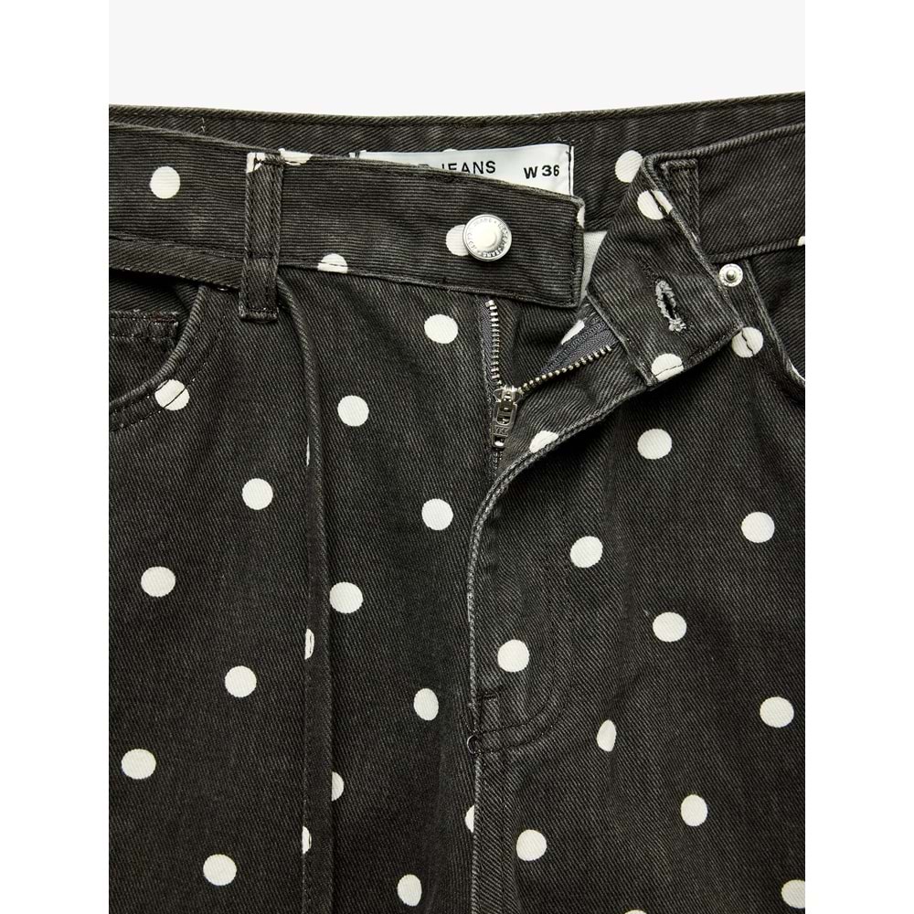 Puantiye Desenli Barrel Pantolon - Barrel Jeans 7WAL40070MW - KOTON - EKRU DESENLİ - 34