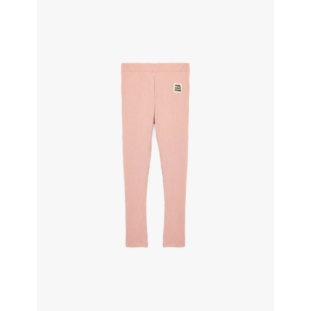Kız Çocuk Beli Lastikli Ribanalı Pamuklu Tayt 7WKG40004AK - KOTON - PEMBE - 7-8
