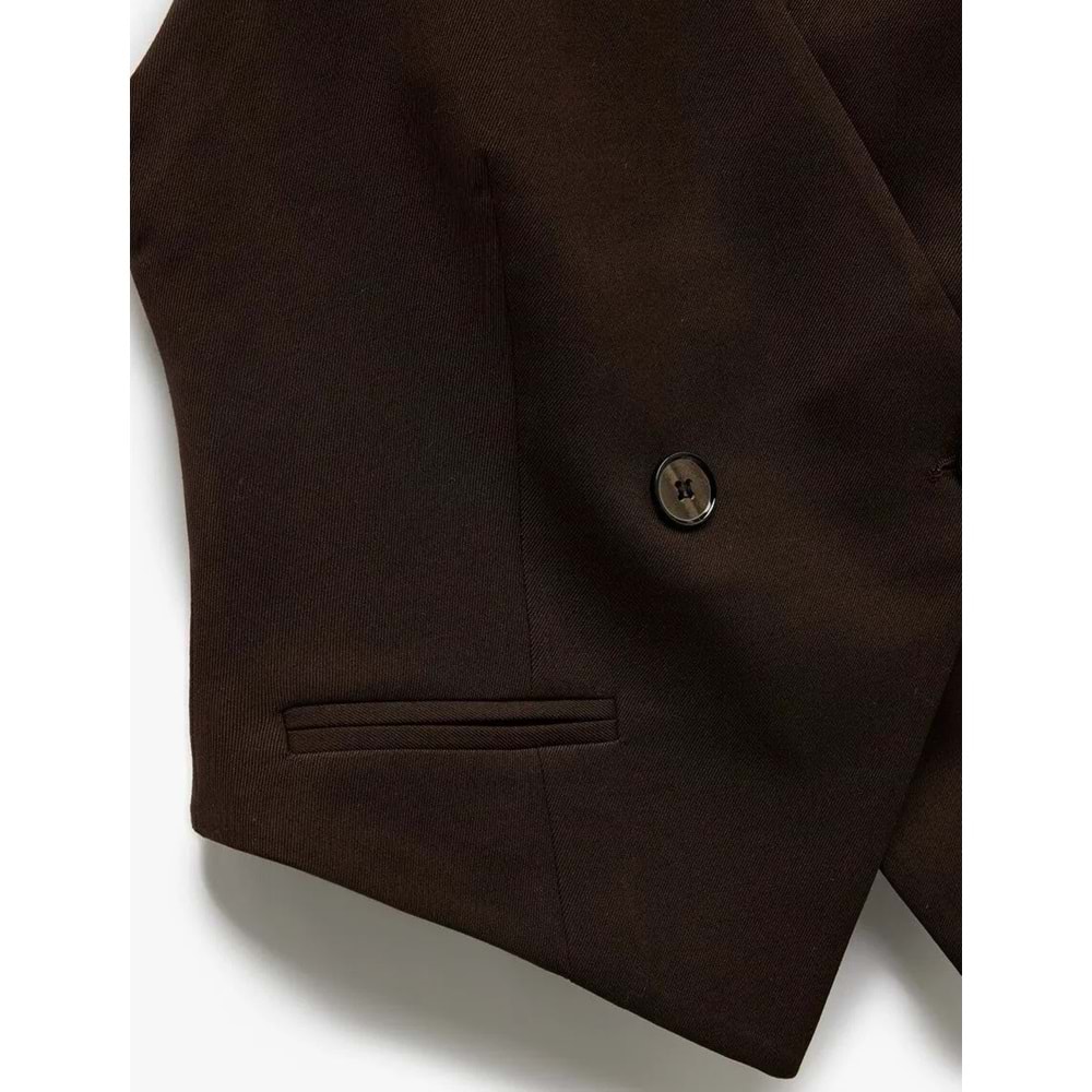 Kadın Giyim Düğmeli Kolsuz V Yaka Blazer Yelek - KOTON - 6WAK20013UW - KAHVERENGİ - 36