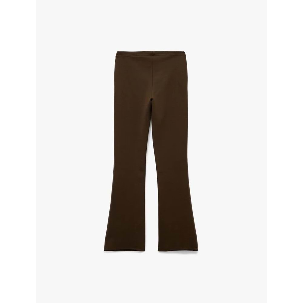 Kadın Giyim Pamuklu Beli Bağcıklı Nervürlü İspanyol Paça Eşofman Altı - KOTON - 6WAK30007EK - KAHVERENGİ - L