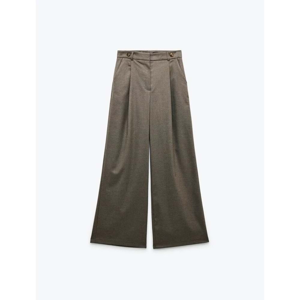 Kadın Giyim Cepli Pile Detaylı Geniş Paça Yüksek Bel Palazzo Pantolon - KOTON - 6WAK40026UW - KAHVERENGİ DESENLİ - 40