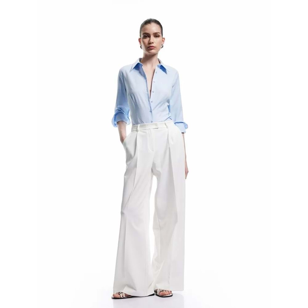 Kadın Giyim Regular Fit Klasik Yaka Uzun Kollu Poplin Gömlek - KOTON - 6WAK60035UW - AÇIK İNDİGO - 44