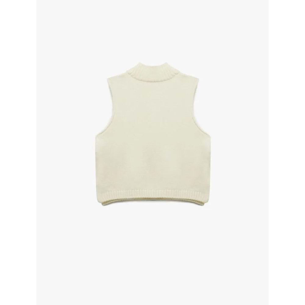 Kadın Giyim Dik Yaka Kolsuz Desenli Triko Süveter 6WAK20028HT