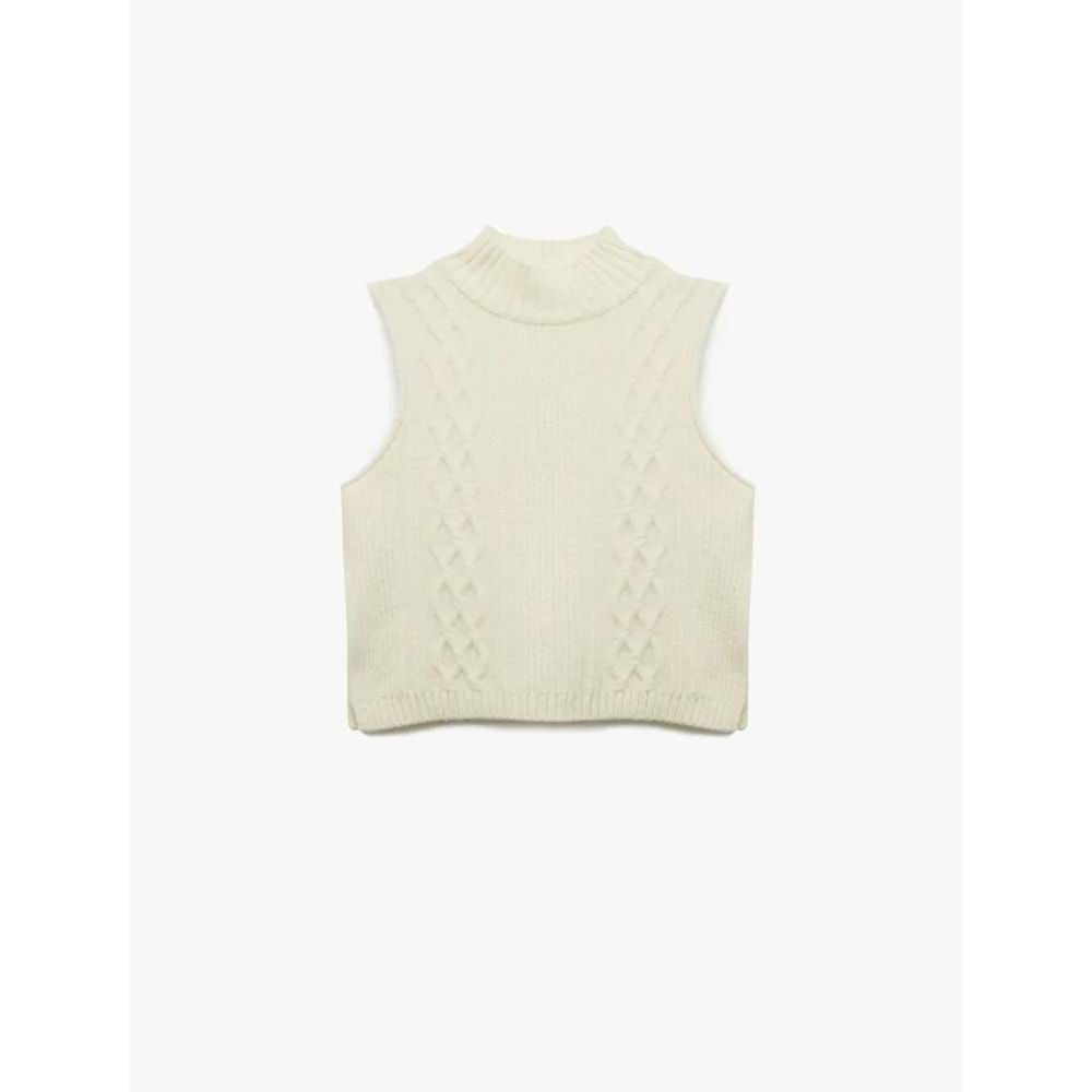 Kadın Giyim Dik Yaka Kolsuz Desenli Triko Süveter 6WAK20028HT