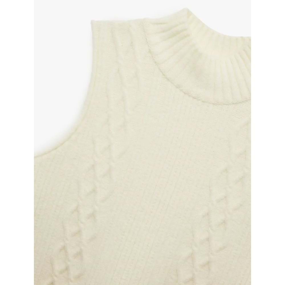 Kadın Giyim Dik Yaka Kolsuz Desenli Triko Süveter 6WAK20028HT