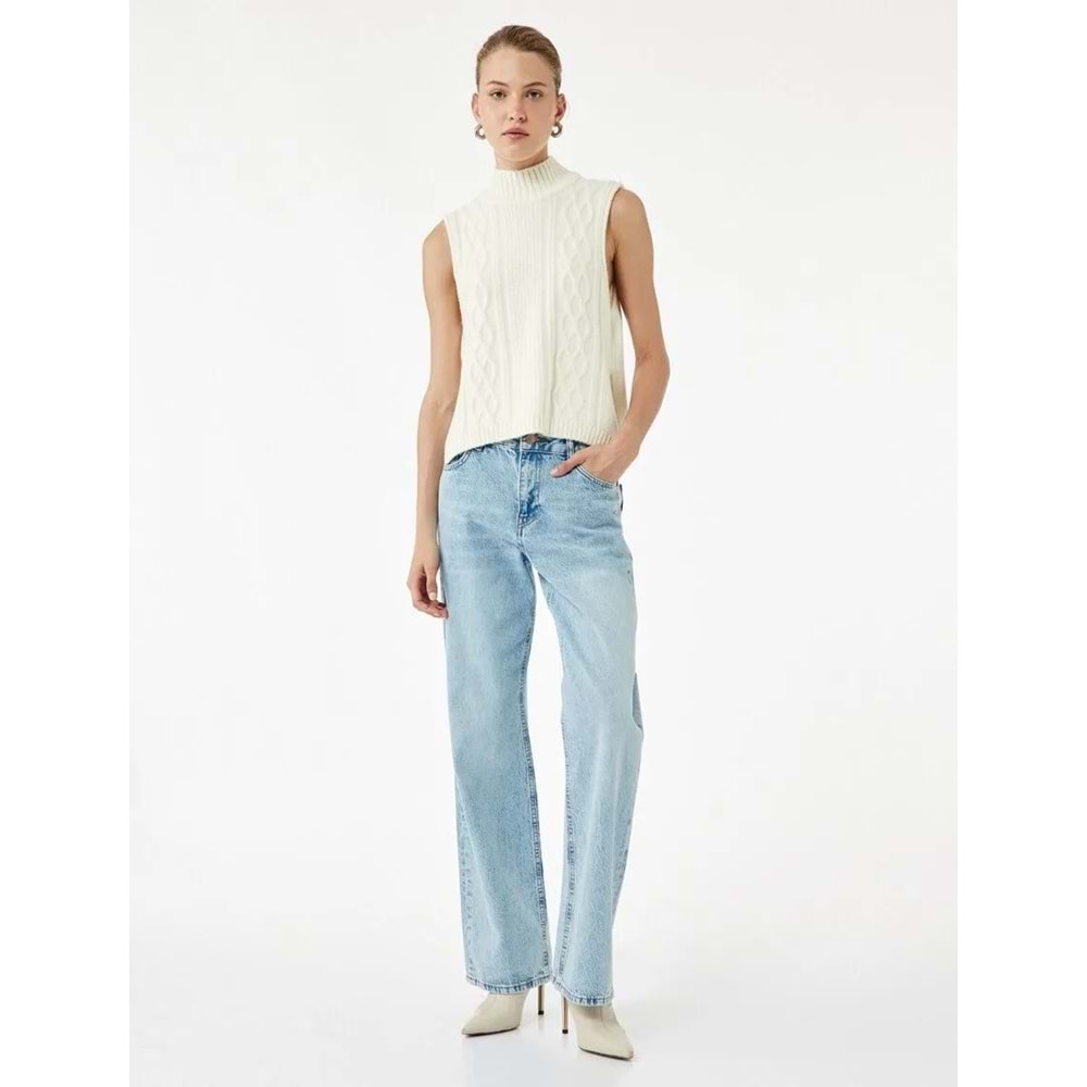 Kadın Giyim Dik Yaka Kolsuz Desenli Triko Süveter 6WAK20028HT