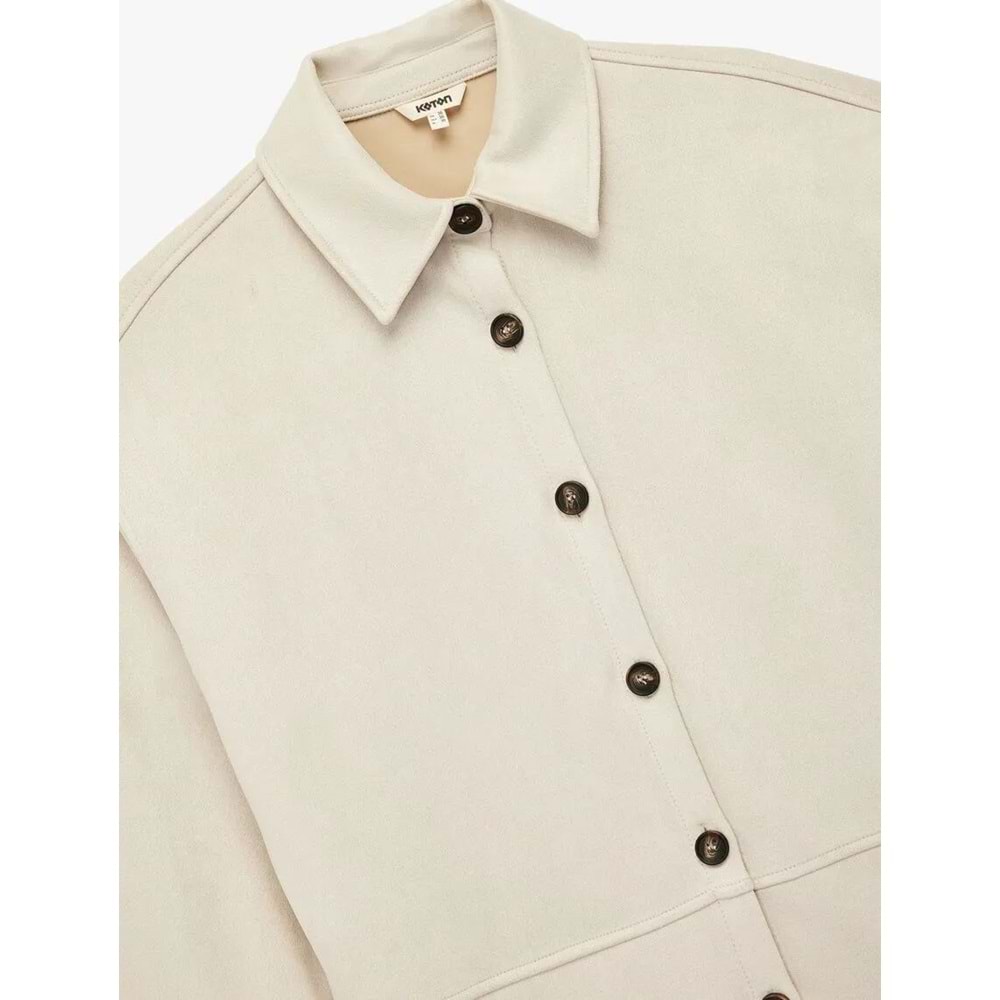 Kadın Giyim Kruvaze Uzun Kollu Düğmeli Suni Süet Gömlek Ceket - KOTON - 6WAK20204EW - Taş - 34