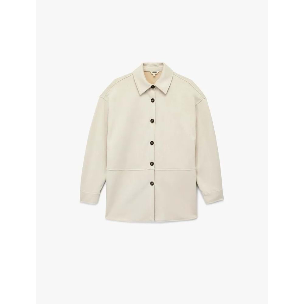 Kadın Giyim Kruvaze Uzun Kollu Düğmeli Suni Süet Gömlek Ceket - KOTON - 6WAK20204EW - Taş - 38