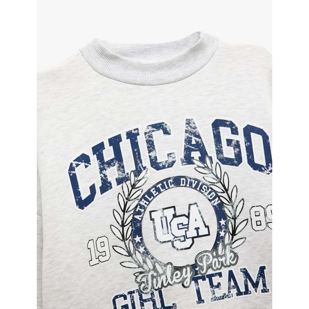 Kadın Giyim Baskılı Şardonlu Uzun Kollu Dik Yaka Sweatshirt - KOTON - 6WAL10155IK - KAR MELANJ - M