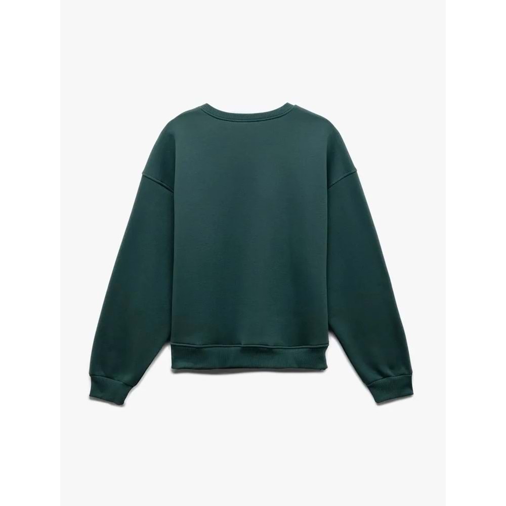 Kadın Giyim Şardonlu Uzun Kollu Bisiklet Yaka Ayıcık Baskılı Oversize Sweatshirt - KOTON - 6WAL10234IK - YEŞİL - XS