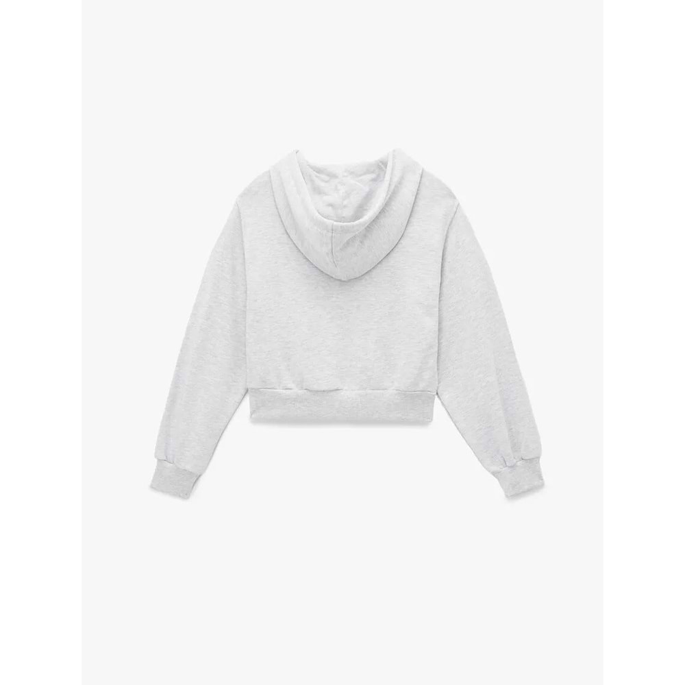 Kadın Giyim Rahat Kalıp Cep Detaylı Kapüşonlu Fermuarlı Crop Sweatshirt - KOTON - 6WAL10354IK - KAR MELANJ - XS