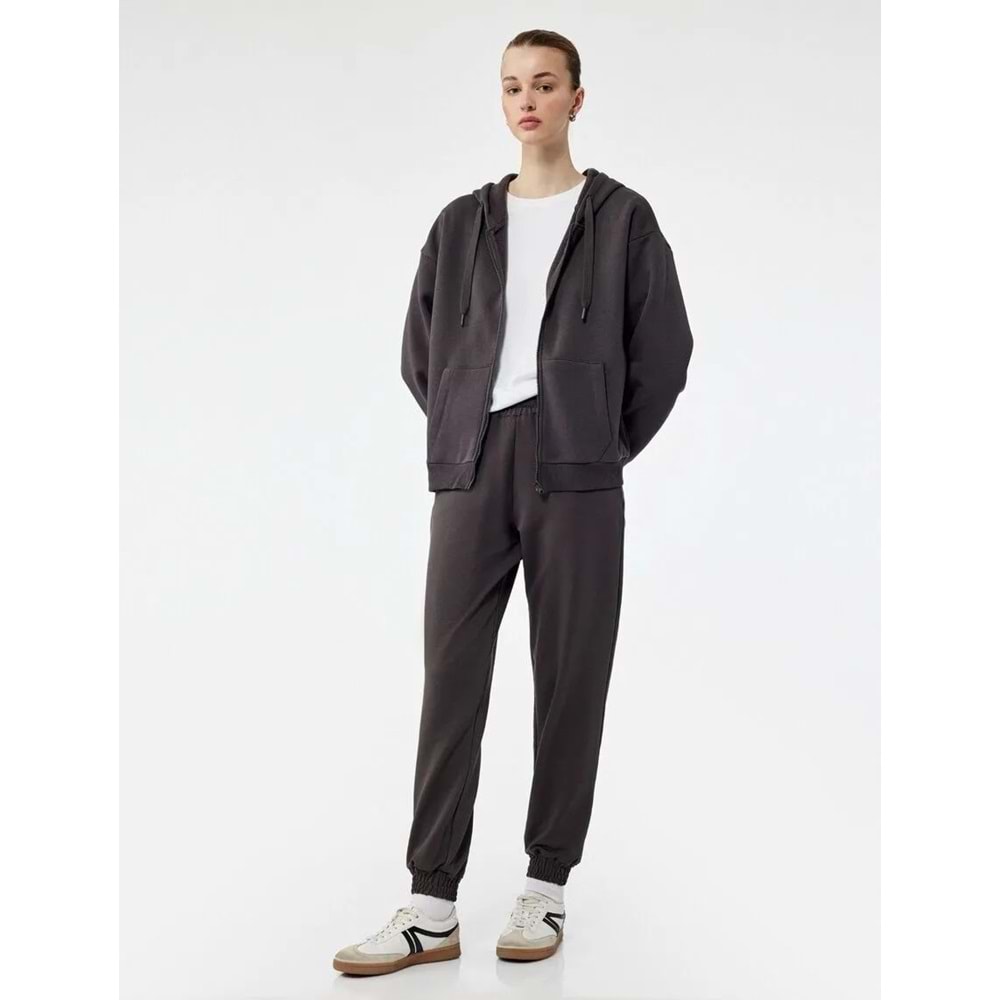 Kadın Giyim Beli Lastikli Yüksek Bel Cepli Rahat Kalıp Jogger Eşofman Altı - KOTON - 6WAL40022IK - ANTRASİT - M