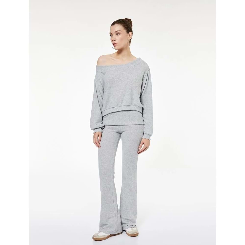 Kadın Giyim Viskon Karışımlı Yüksek Bel İspanyol Paça Tayt Pantolon - KOTON - 6WAL40029IK - GRİ - L