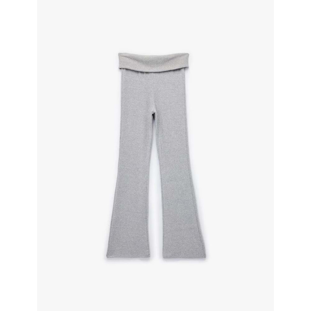 Kadın Giyim Viskon Karışımlı Yüksek Bel İspanyol Paça Tayt Pantolon - KOTON - 6WAL40029IK - GRİ - L