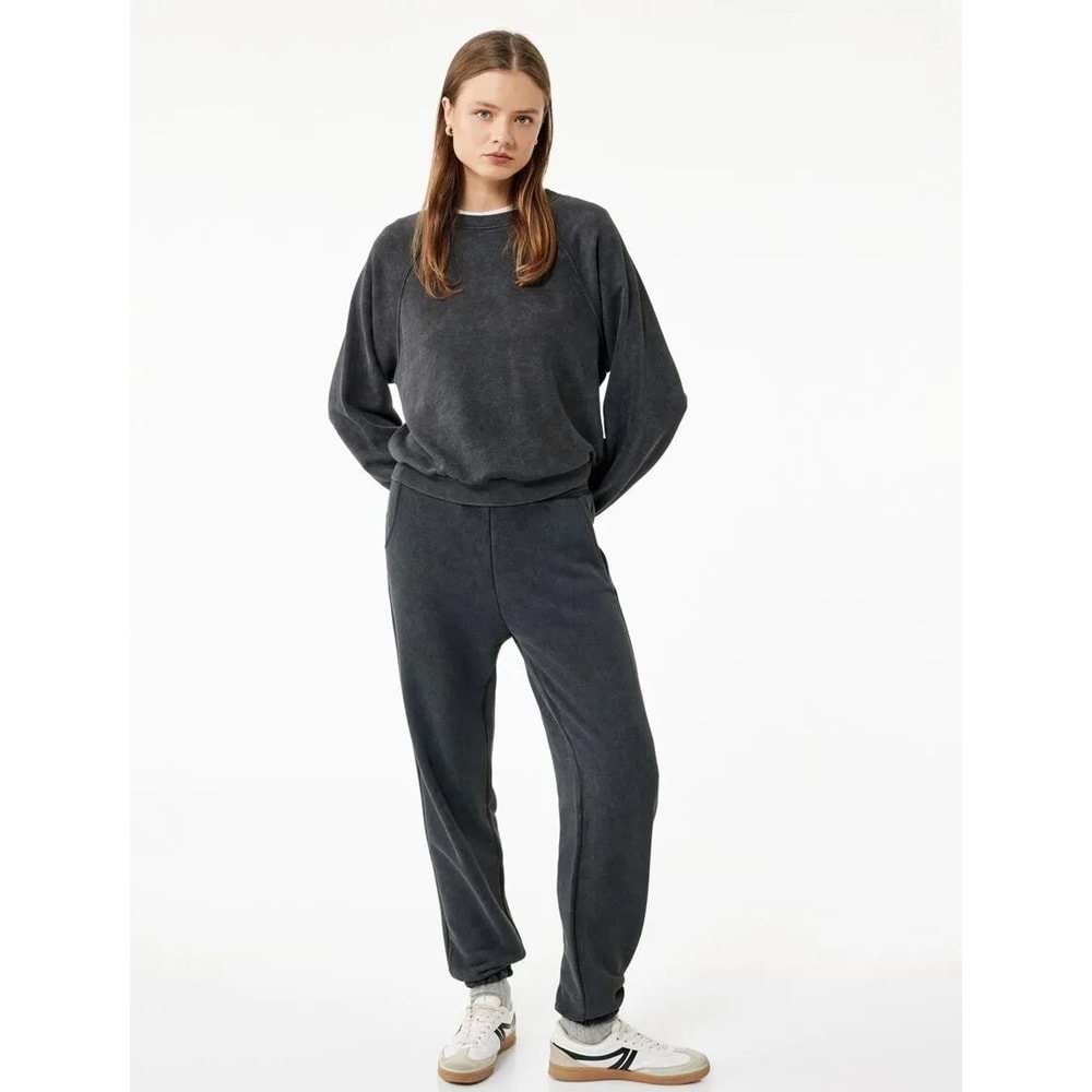 Kadın Giyim Şardonlu Cepli Beli Lastikli Yıkamalı Jogger Eşofman Altı - KOTON - 6WAL40039IK - ANTRASİT - XL
