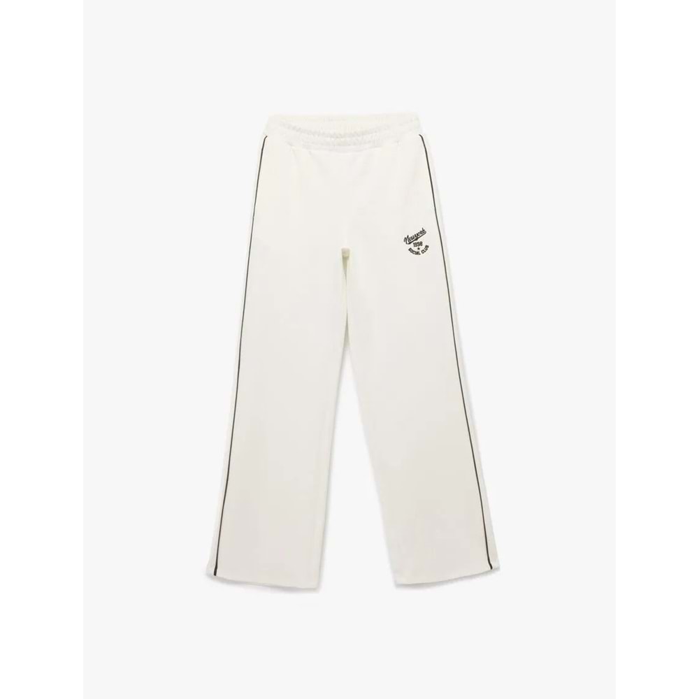 Kadın Giyim Pamuklu Şardonlu Biyeli Baskılı Beli Lastikli Geniş Paça Eşofman Altı - KOTON - 6WAL40045IK - EKRU - M