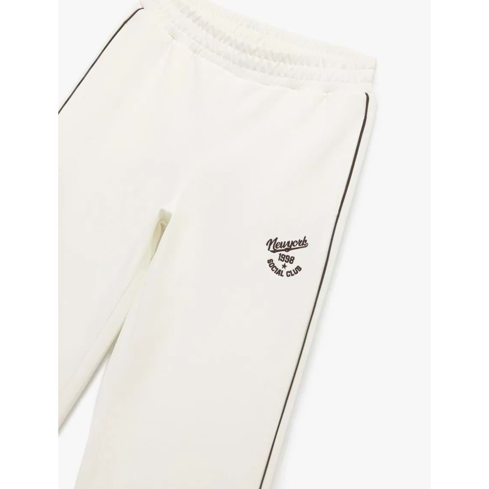 Kadın Giyim Pamuklu Şardonlu Biyeli Baskılı Beli Lastikli Geniş Paça Eşofman Altı - KOTON - 6WAL40045IK - EKRU - M